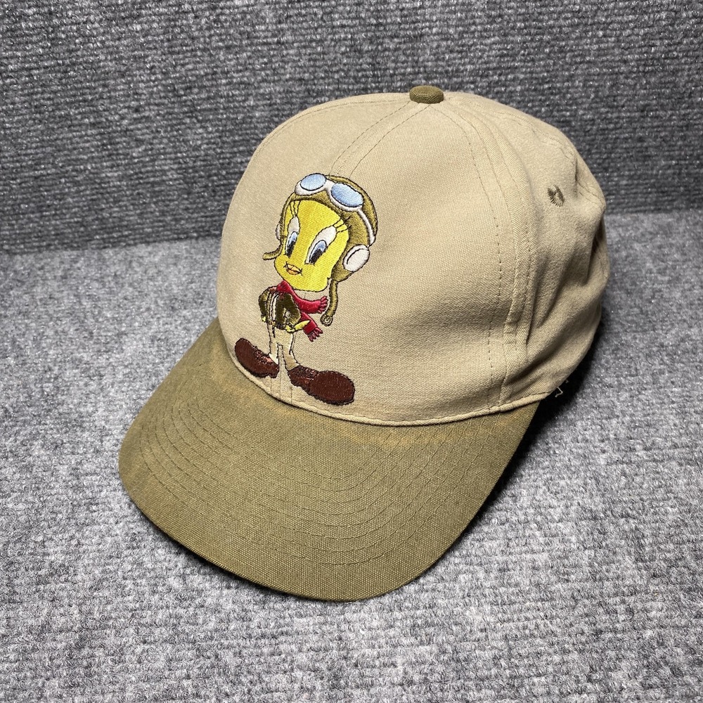 VINTAGE Tweety Hat Cap Snap Back Tan Looney Tunes Six Flags Embroidered Mens 90s